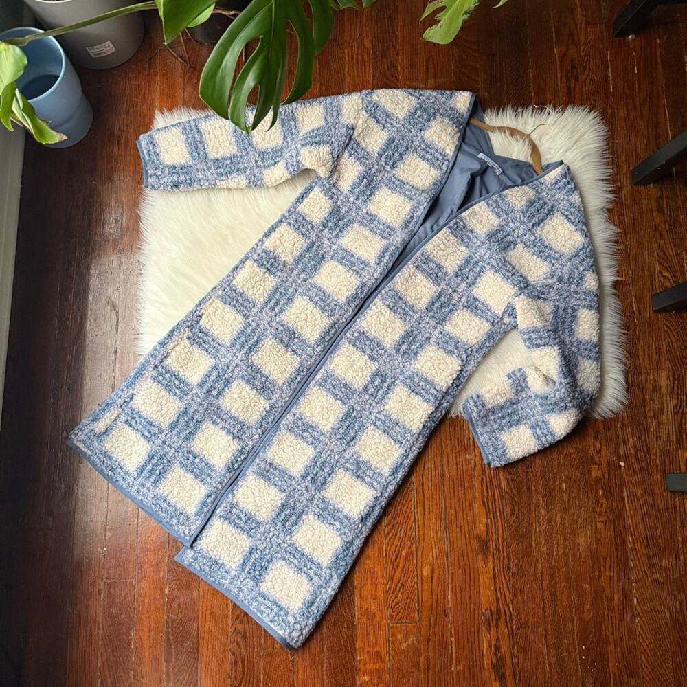 Baltic Born Blue & Cream Plaid Breckenridge Long Sherpa Jacket